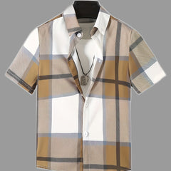 Plaid Print Short Sleeve Shirt for Boys
