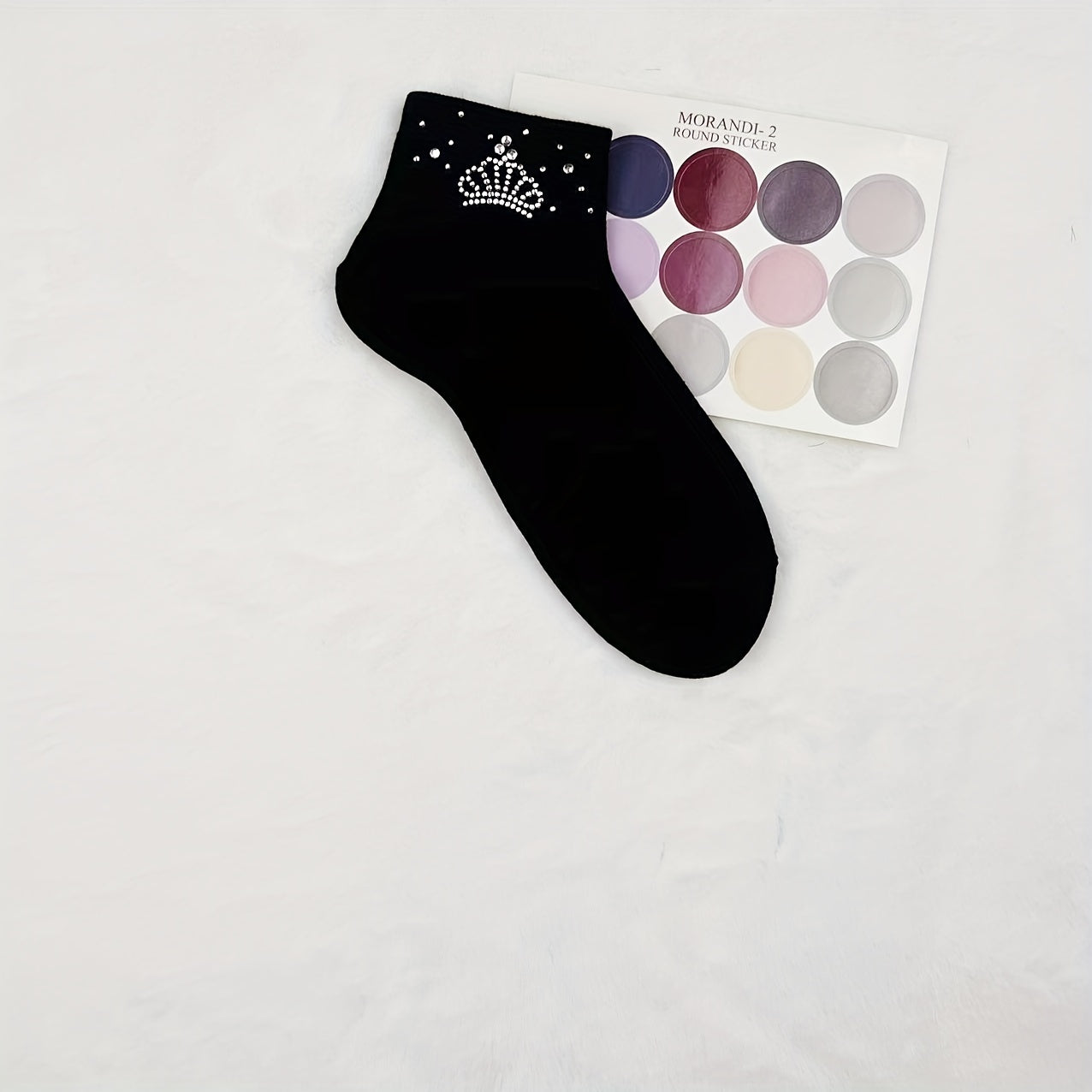 5 Pairs Crown Rhinestone Crew Short Socks Women's Stockings