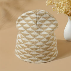 Small Rhombic Jacquard Beanie Y2K Casual Knit Hat Elastic Skull Hat