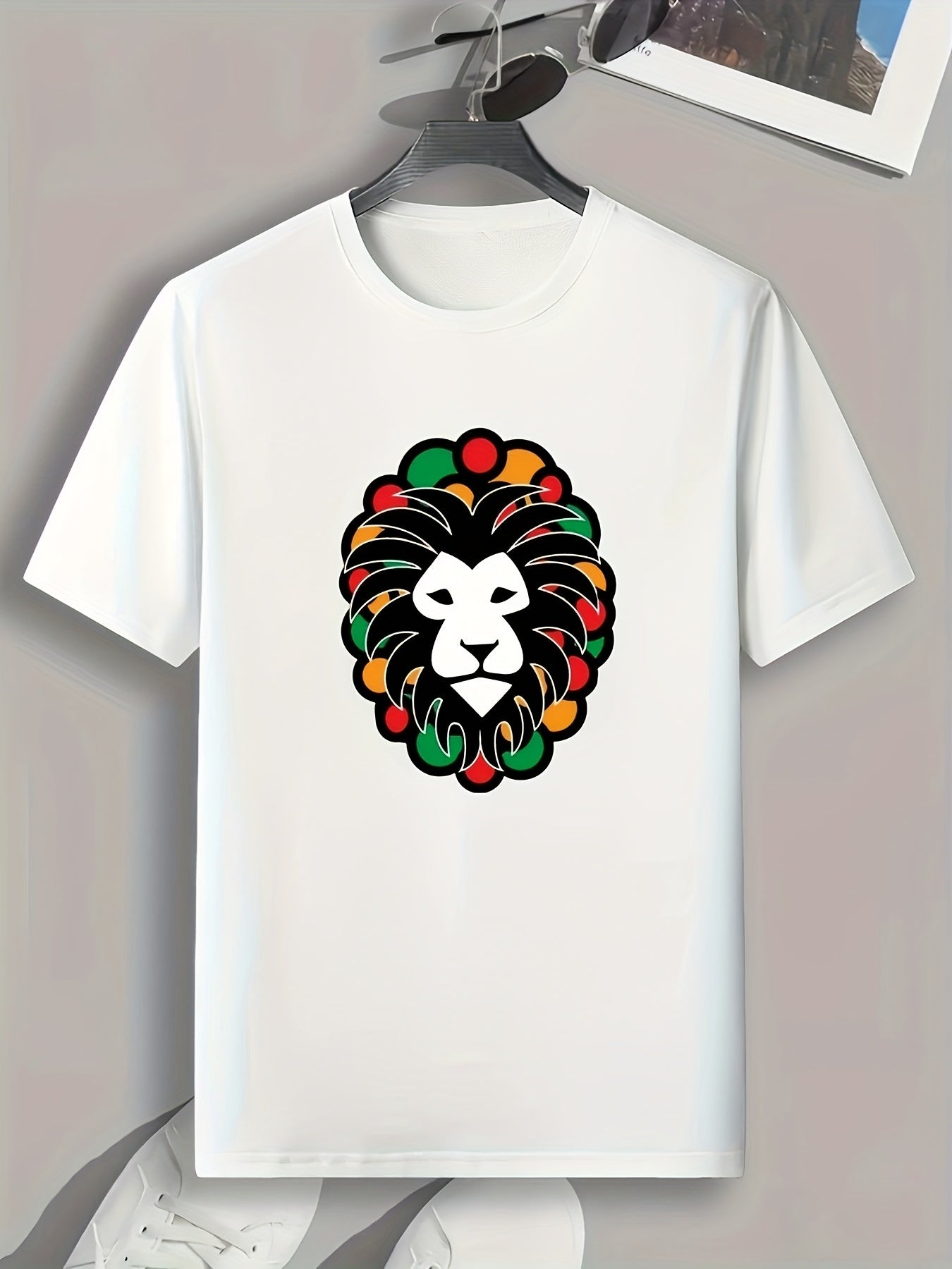 Lion Pattern Print Men's Sports T-shirt Graphic Tee