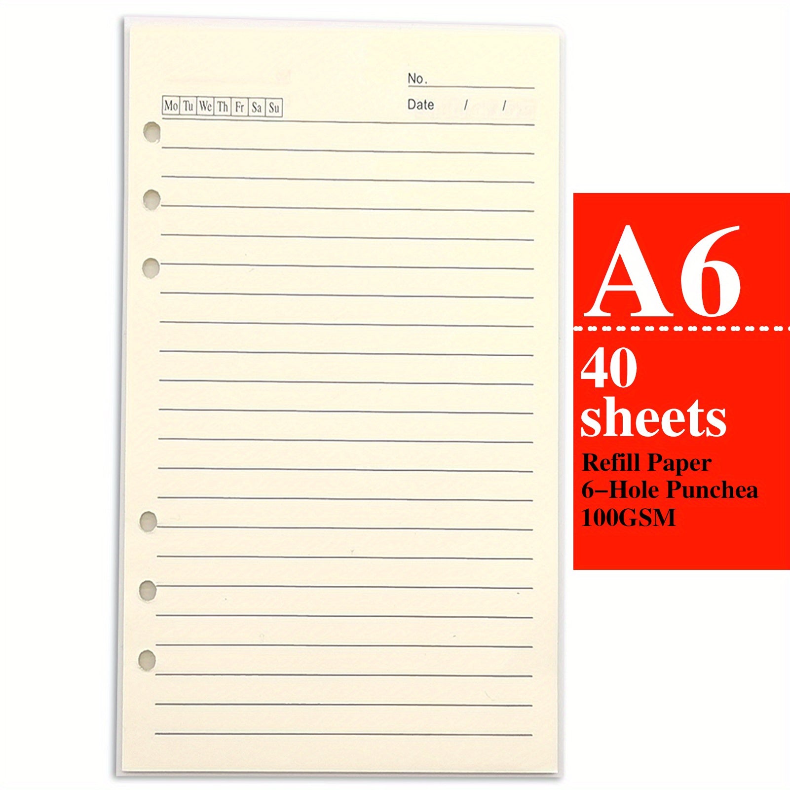 A6 Lined Refill Paper 40 Sheets 80 Pages for 6 Ring Binders