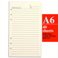 A6 Lined Refill Paper 40 Sheets 80 Pages for 6 Ring Binders