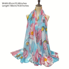 Flower Print Voile Scarf Hijab Boho Shawl Casual Head Wrap Turban