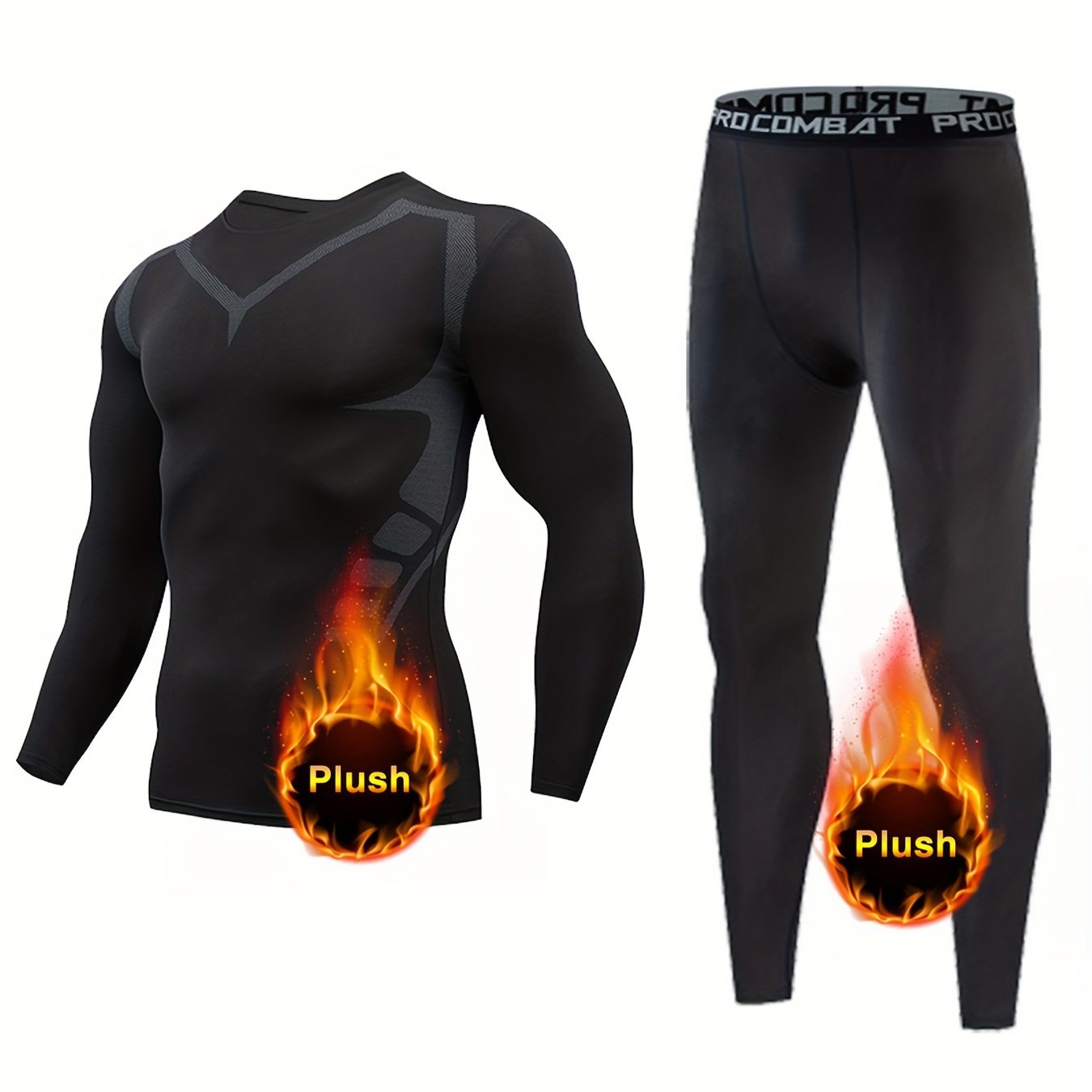 Men's Winter Plush Fitness Tights & Top Pants Set