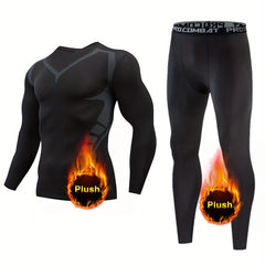 Men's Winter Plush Fitness Tights & Top Pants Set