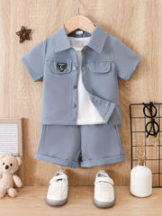 Baby Boy's Shorts Set Single Breasted Shirt & Shorts Outfit