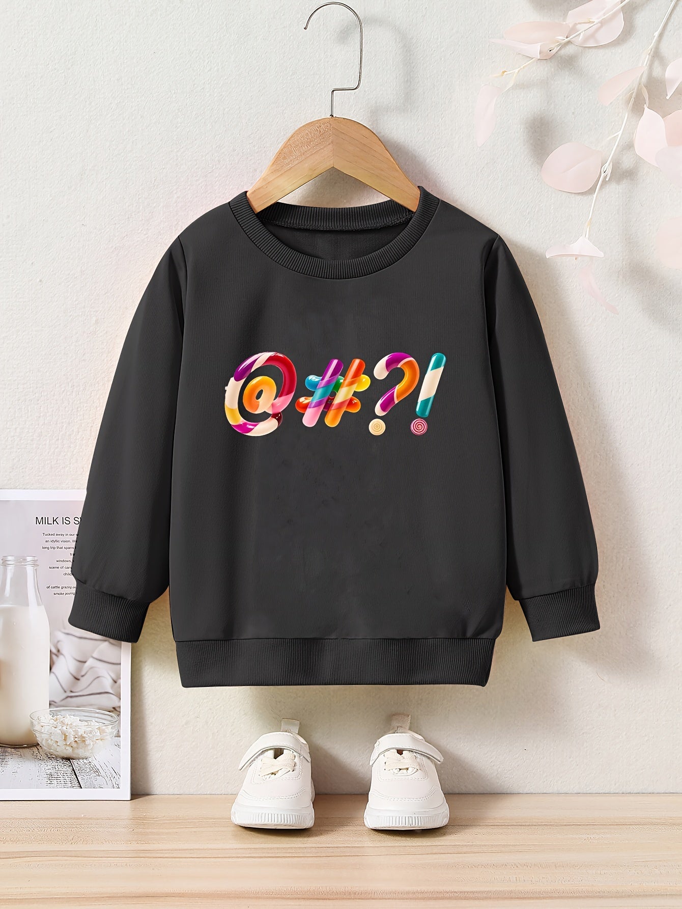 Colorful Candy Print Girls Casual Sweatshirt Long Sleeve Crew Neck Tops
