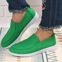 Women's Canvas Flat Loafers Slip On Low Top Shoes Comfy Flats
