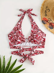 Skull Print Halter Neck Bikini Top