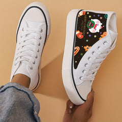 Christmas Print Flat Heighten Chunky Canvas Sneakers