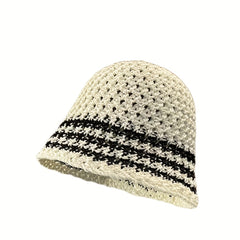 Hollow Crochet Breathable Bucket Hat Straw Cloche Hats Outdoor Travel Beach Hat