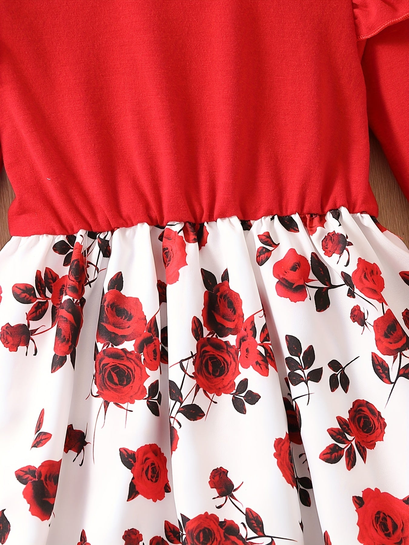 Girls' Rose Flowers Graphic Long Sleeve Dress Spring Autumn Outfit