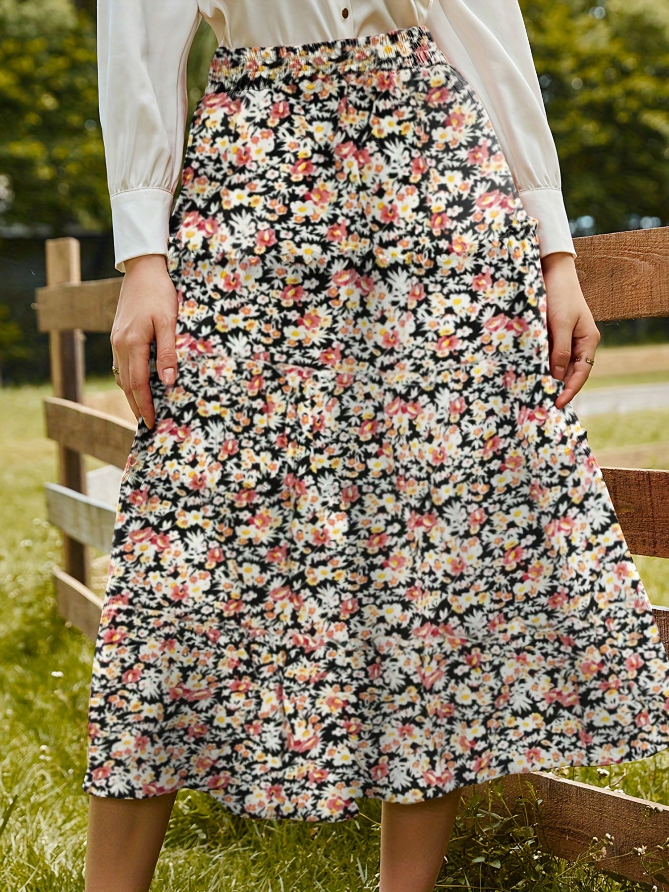 Floral Print Midi Skirt for Spring & Summer