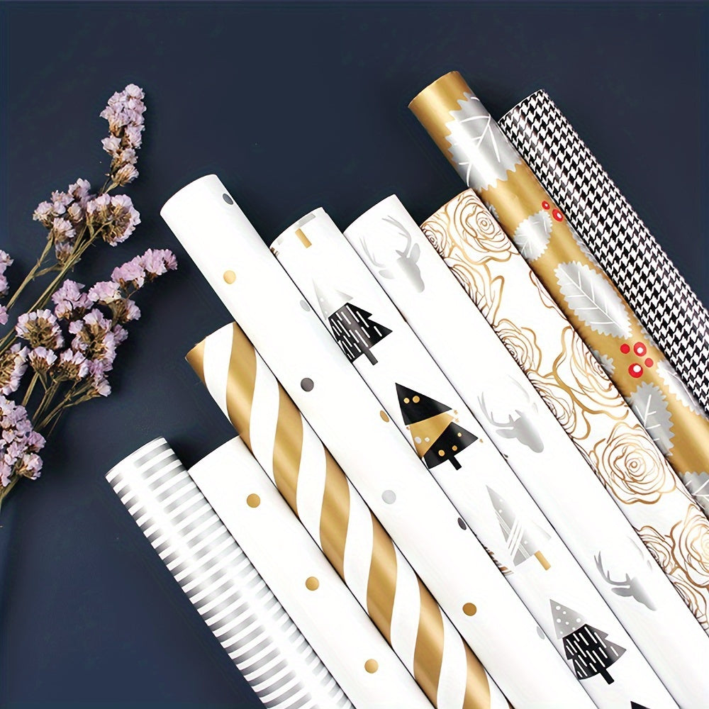 10pcs Christmas Wrapping Paper With Golden Christmas Elements