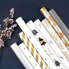 10pcs Christmas Wrapping Paper With Golden Christmas Elements