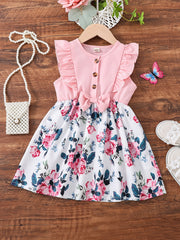 Girls Flower Print Ruffled Dress for Summer Party