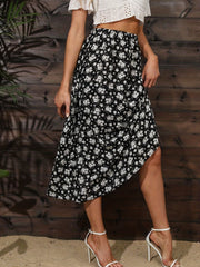 Boho Floral Print High Waist Tiered Skirts A Line