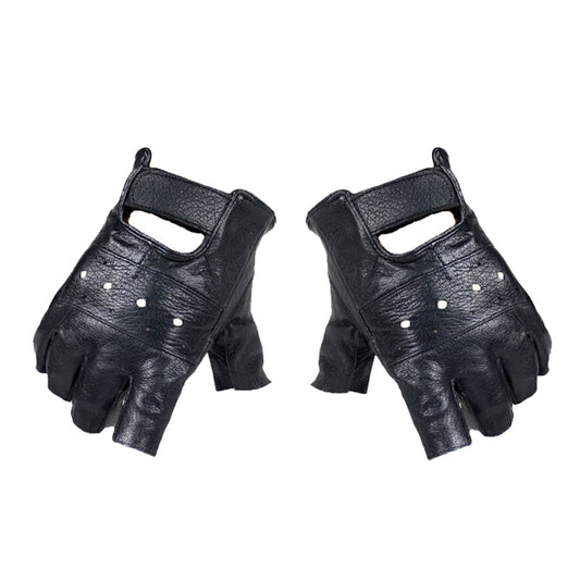 Men's Leather Fingerless Gloves for Outdoor Sports