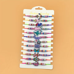 12pcs Kids Cartoon Clay Braided Bracelets