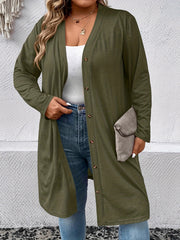 Women's Plus Solid Button Up Long Sleeve Cardigan