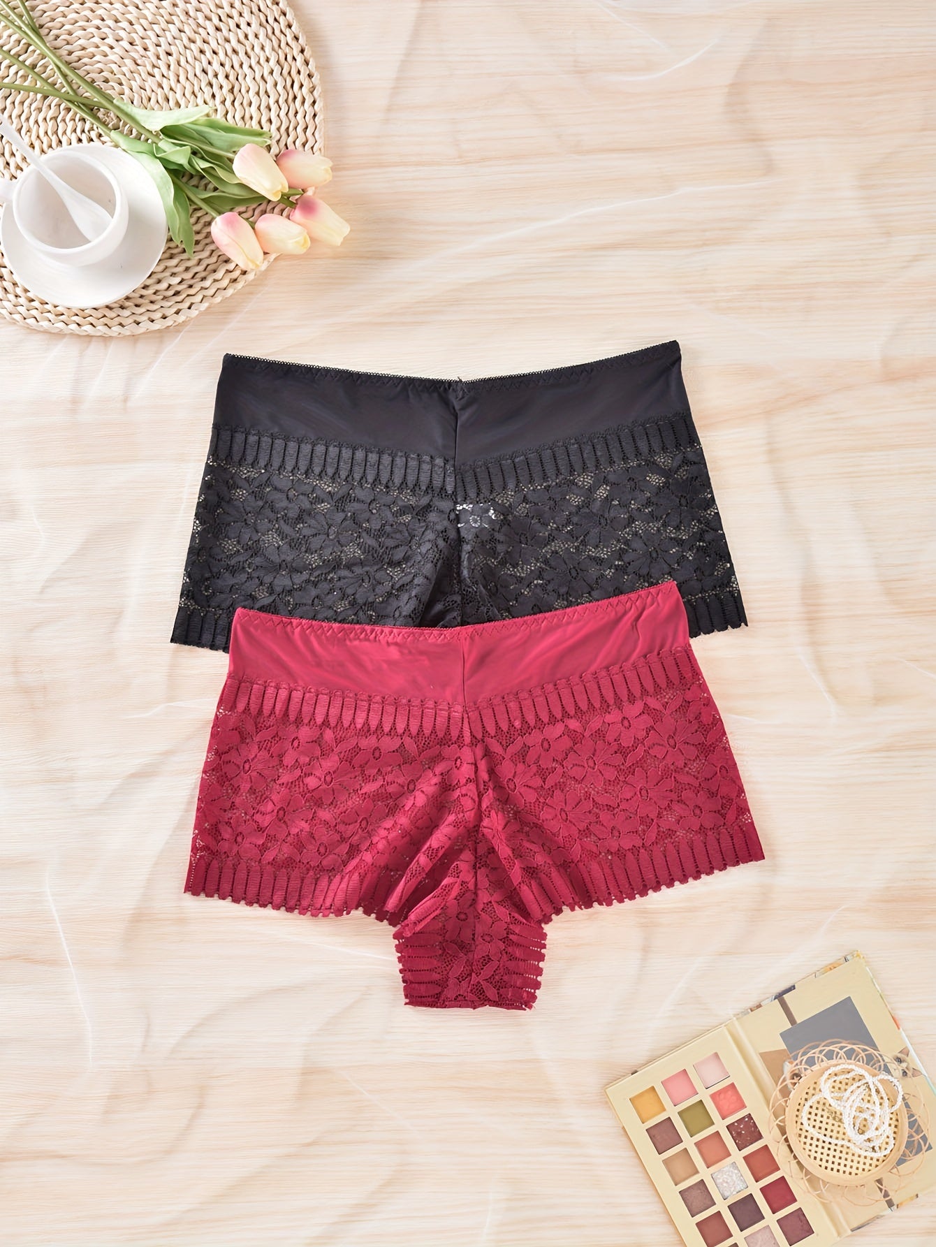 2 Pack Plus Size Lace High Rise Panties Set