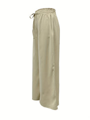 Solid Wide Leg Drawstring Pants for Women
