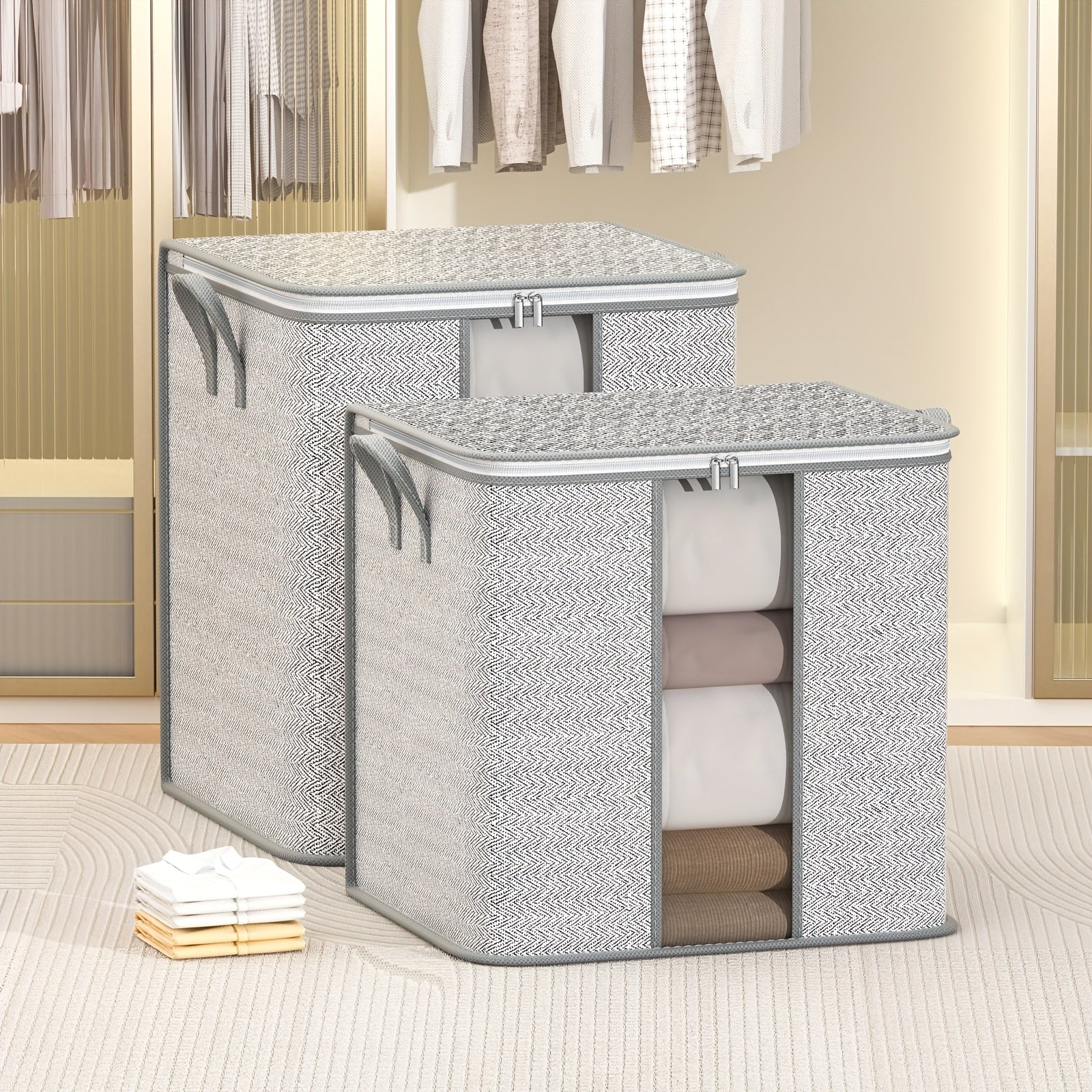 1pc Clothes Storage Bag With Handles & Window Non Woven Fabric Clothes Bag