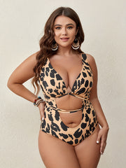 Leopard Print V Neck One Piece Swimsuit