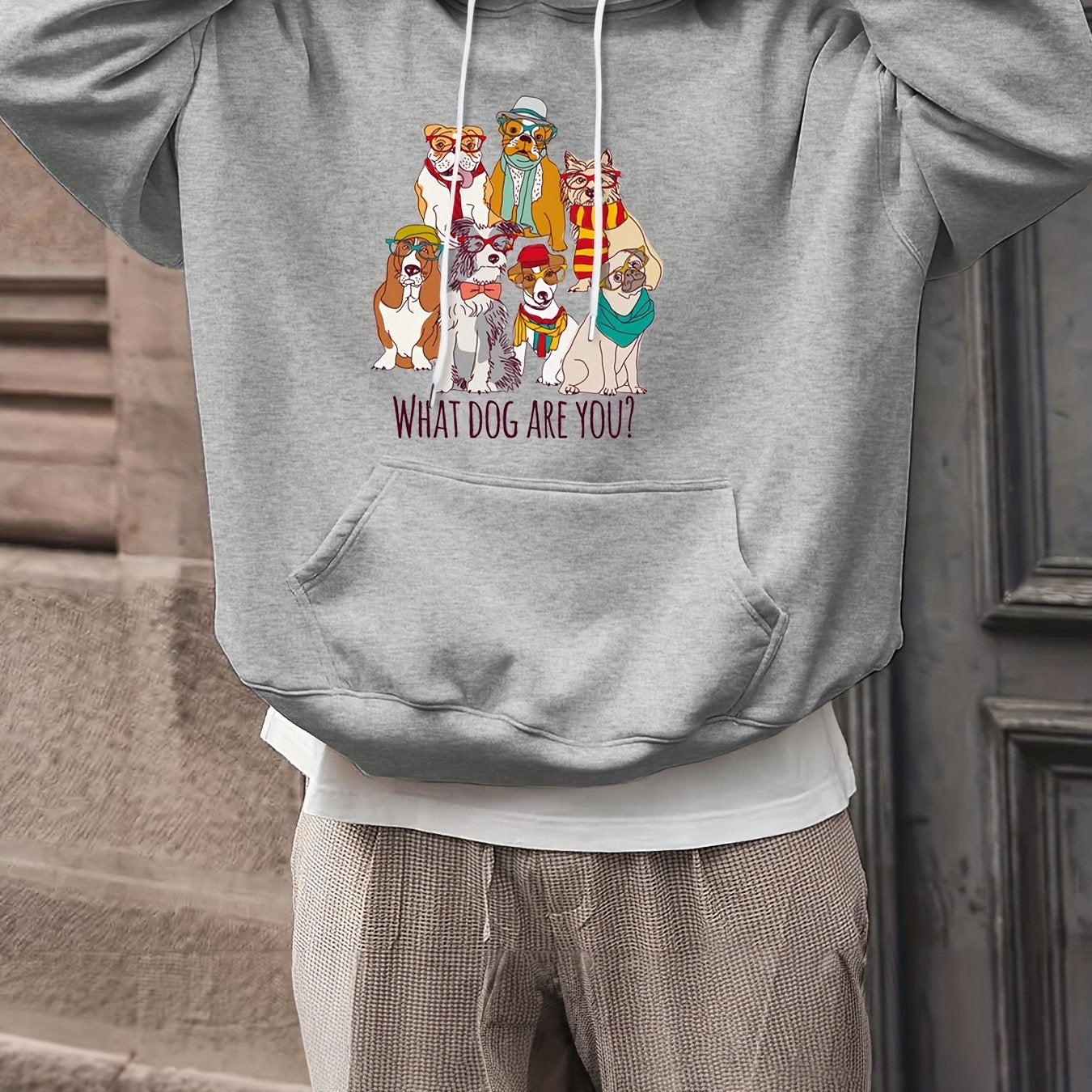 Cartoon Dogs Print Hoodies For Men Graphic Sweatshirt With Kangaroo Pocket
