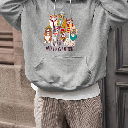 Cartoon Dogs Print Hoodies For Men Graphic Sweatshirt With Kangaroo Pocket