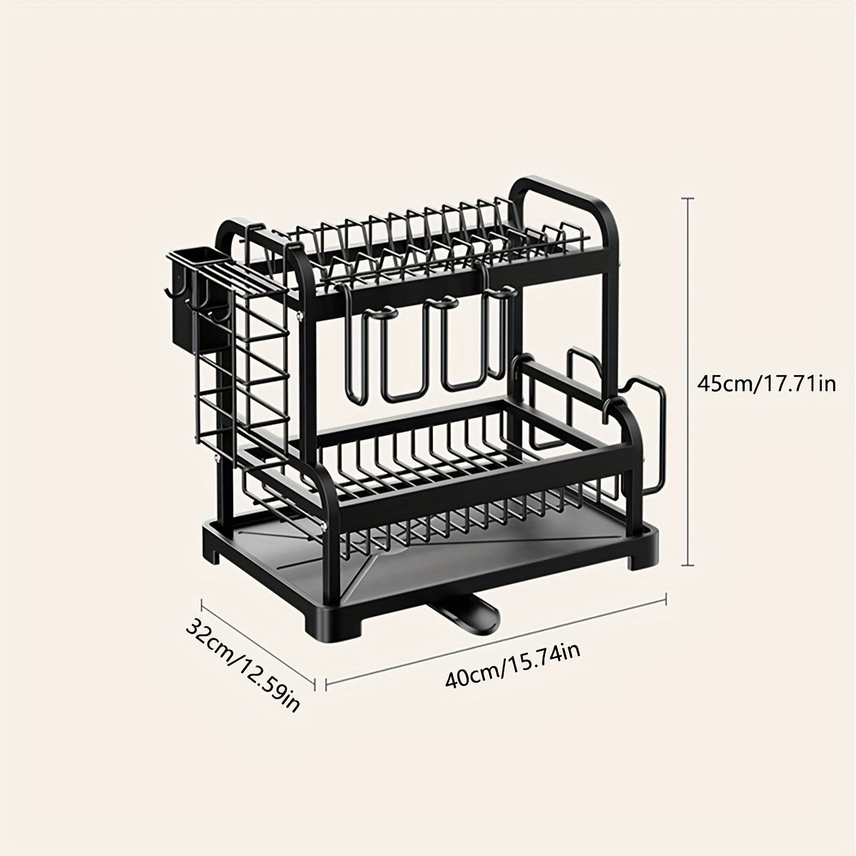 2 Tier Dish Drying Rack with Drain Hole & Utensil Holder