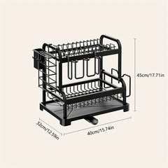 2 Tier Dish Drying Rack with Drain Hole & Utensil Holder
