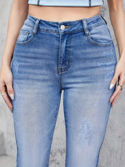Button Fly High Rise Flared Leg Jeans