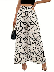 Abstract Print Cut Out Wide Leg Pants Casual Loose Pants