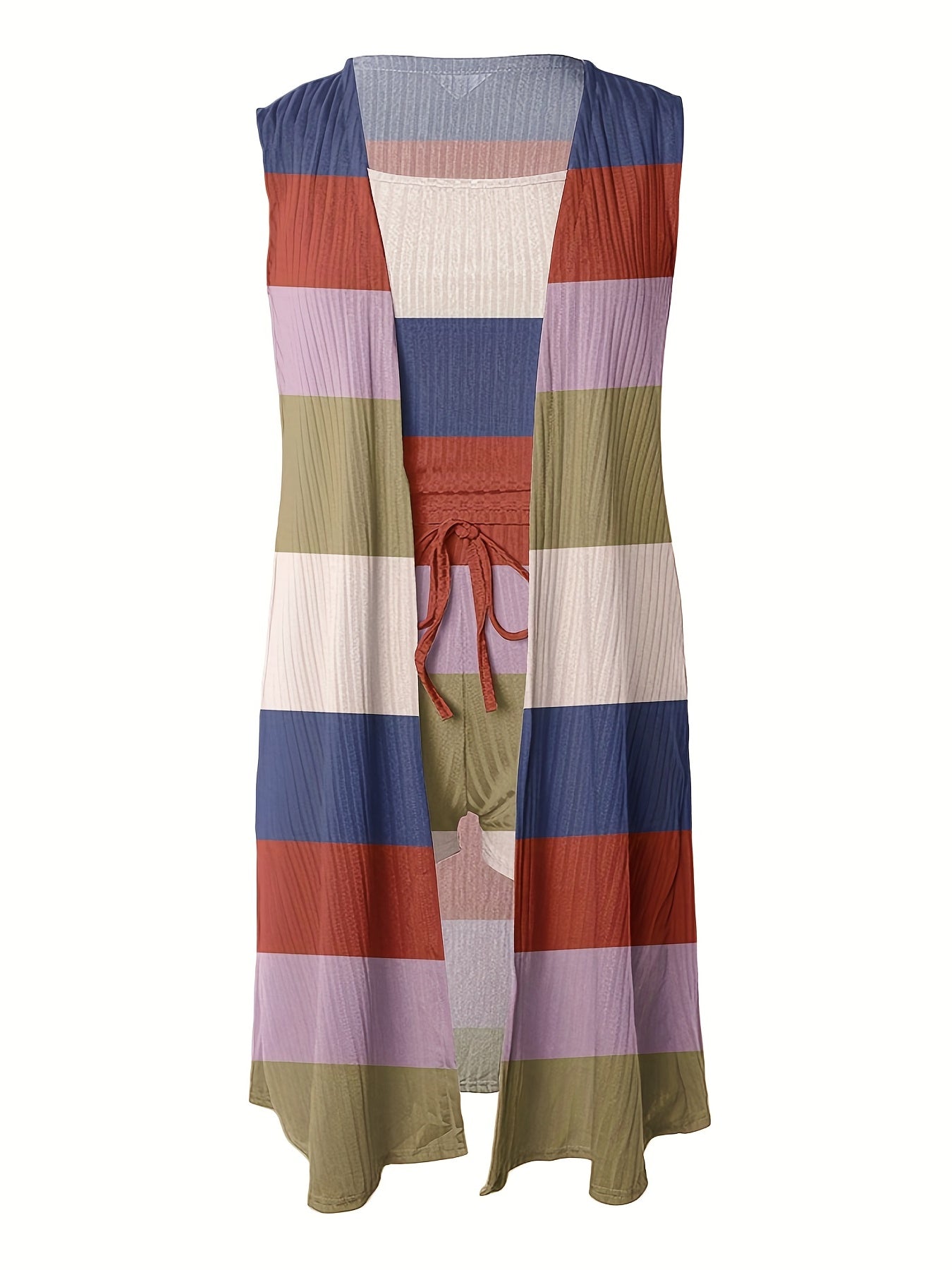 Colorful Stripe Print Top & Shorts & Coat 3-Piece Outfit