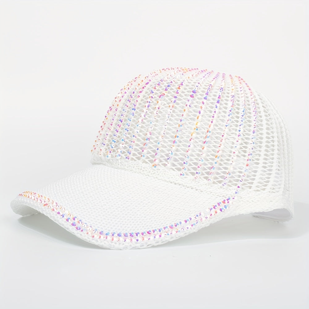 Breathable Rhinestone Baseball Cap Adjustable Sun Hat for Women