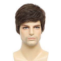 Short Brown Layered Mens Wig for Cosplay Party Costume Hair Full Wig