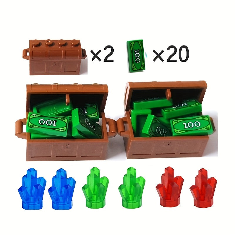 28pcs Building Blocks Set Doll Diamond Brick Toy Treasure Chest Golden Pocket