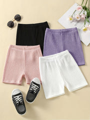4pcs Girls Plain Knit Shorts Set for Kids