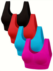 4pcs Solid Tank Crop Tops Removable Padded Sports Top Women's Lingerie
