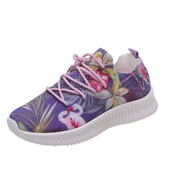 Floral Print Sneakers Lace Up Low Round Toe Casual Flatform Shoes