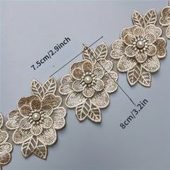 10pcs Golden Pearl Flower Embroidered Lace Edge Trim Ribbon Sewing Craft