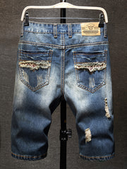 Mens Vintage Ripped Jeans Royal Straight Fit Shorts For Summer