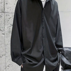Men's Loose Stylish Shirt Top Turn Down Collar Long Sleeves Closure Regular Fit