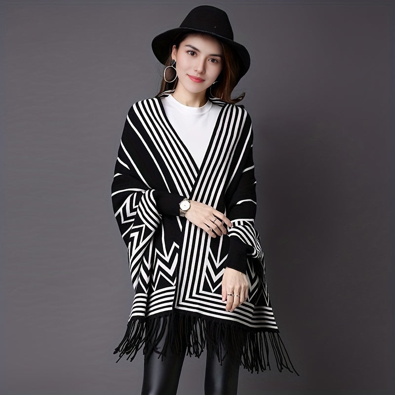 Geometric Striped Tassel Shawl Scarf Classic Vintage Warm Cape Women Coldproof