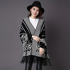 Geometric Striped Tassel Shawl Scarf Classic Vintage Warm Cape Women Coldproof