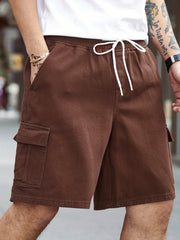 Men's Casual Cotton Cargo Denim Shorts with Drawstring Waist
