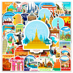50 Cartoon City Landmark Stickers For Laptop Helmet Desktop Water Cup