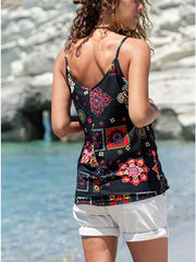 Graphic Print Cami Top Sleeveless Crew Neck Casual Top