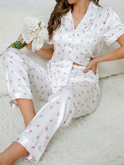 Floral Print Pajama Set Short Sleeve Top & Pants